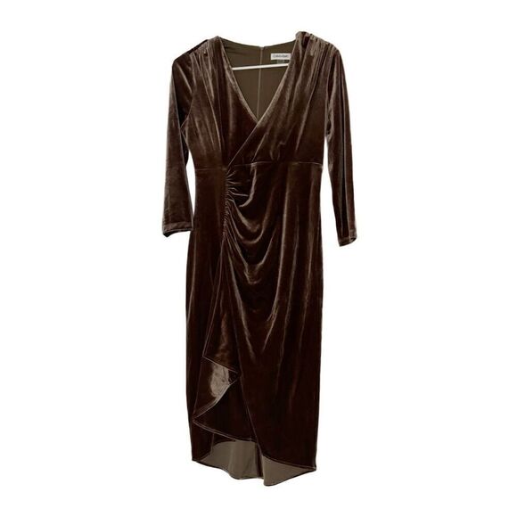 Calvin Klein Dresses & Skirts - Calvin Klein Women's Brown Velvet Ruched Wrap Midi Dress Size 4 Party Cocktail